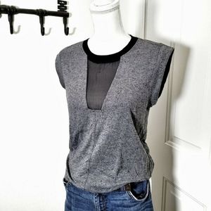 Rebecca Taylor Gray and Black Short Sleeve Top with Mesh Accent Medium